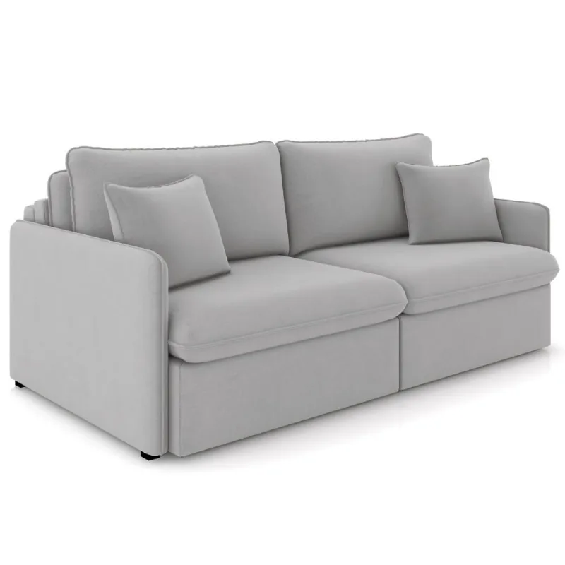 Sofá Cama Retrátil Para Sala de Estar 254cm Una K01 Veludo Cinza Claro - Lyam Decor