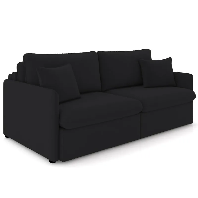 Sofá Cama Retrátil Para Sala de Estar 254cm Una K01 Veludo Preto - Lyam Decor