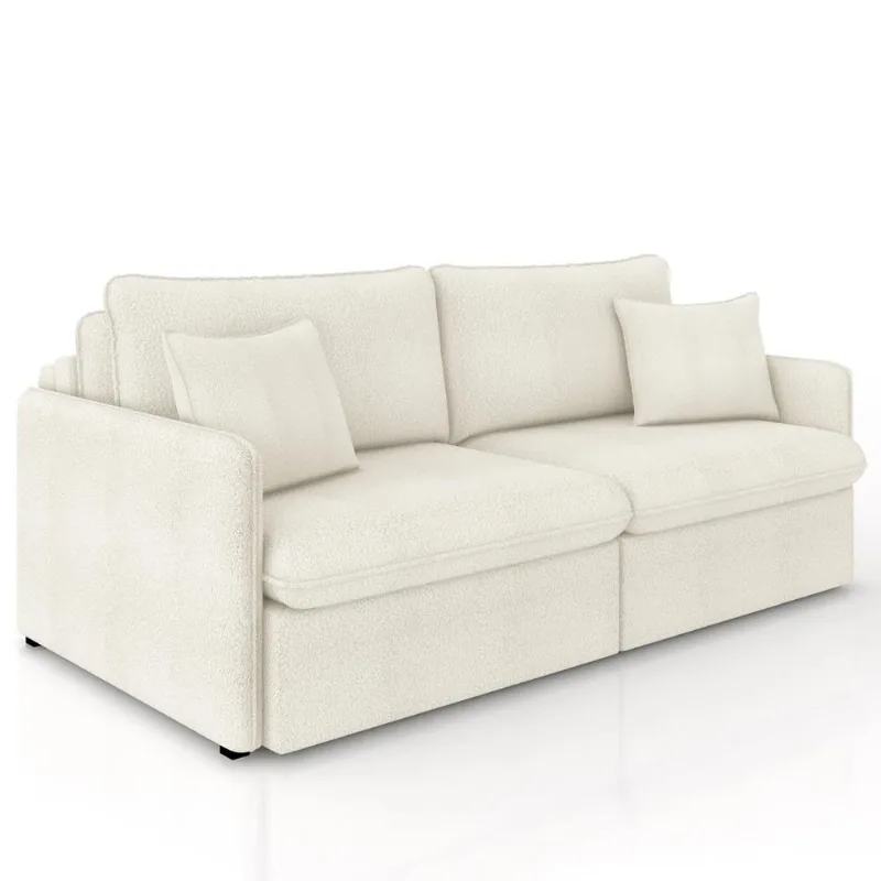 Sofá Cama Retrátil Para Sala de Estar 234cm Una K01 Bouclê Cru - Lyam Decor