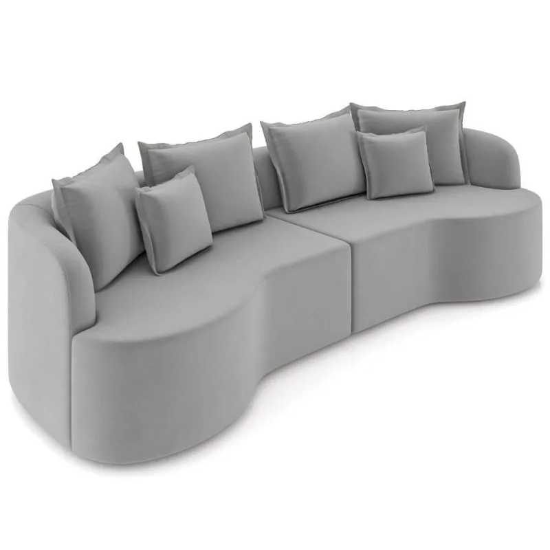 Sofá 3 Lugares Orgânico Sala De Estar Living 250cm Ekos K01 Veludo Cinza Claro - Lyam Decor