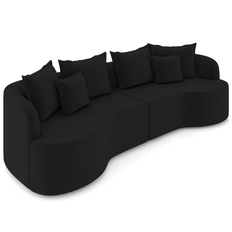 Sofá 3 Lugares Orgânico Sala De Estar Living 210cm Ekos K01 Veludo Preto - Lyam Decor