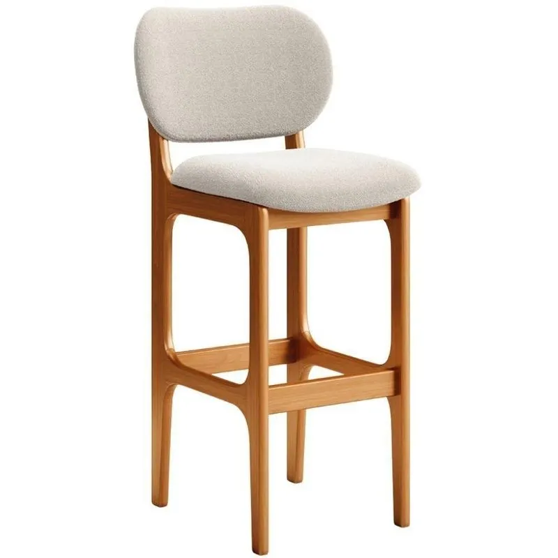 Banqueta Alta Bar Cozinha Sala Jantar Fixa Betta L02 Imbuia Bouclê Creme - Lyam Decor