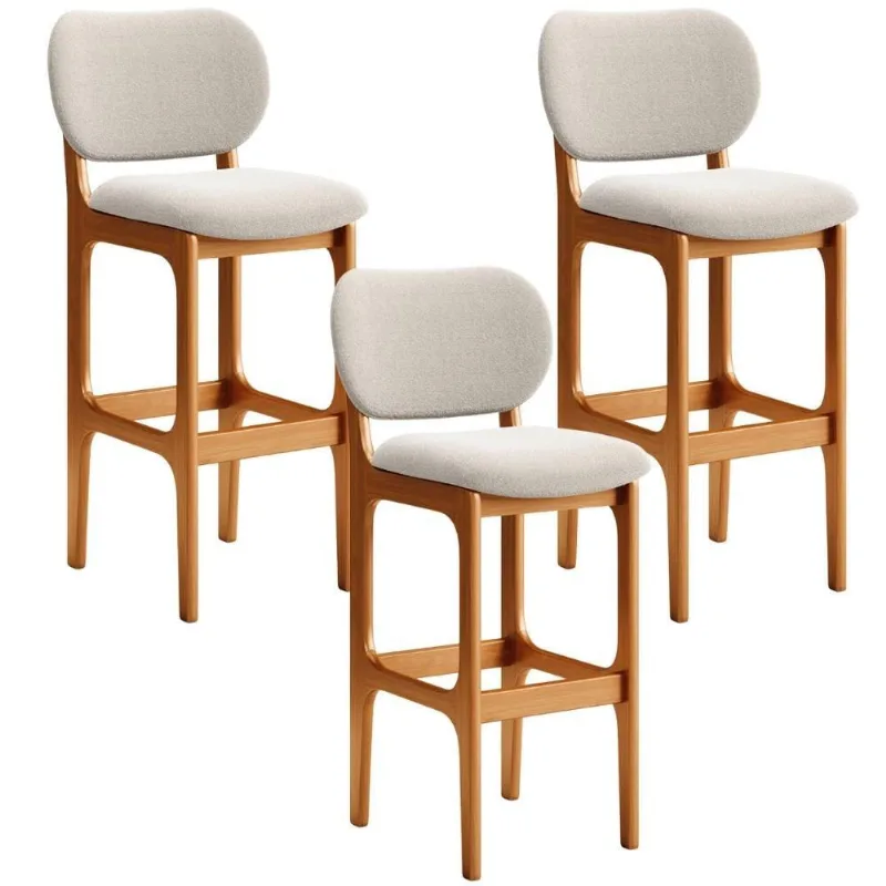 Kit 03 Banquetas Alta Bar Cozinha Sala Jantar Fixa Betta L02 Imbuia Bouclê Creme - Lyam Decor - Lyam Decor