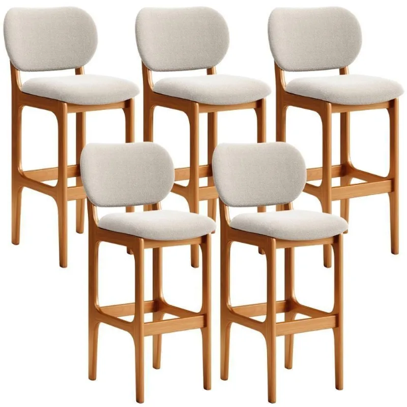 Kit 05 Banquetas Alta Bar Cozinha Sala Jantar Fixa Betta L02 Imbuia Bouclê Creme - Lyam Decor