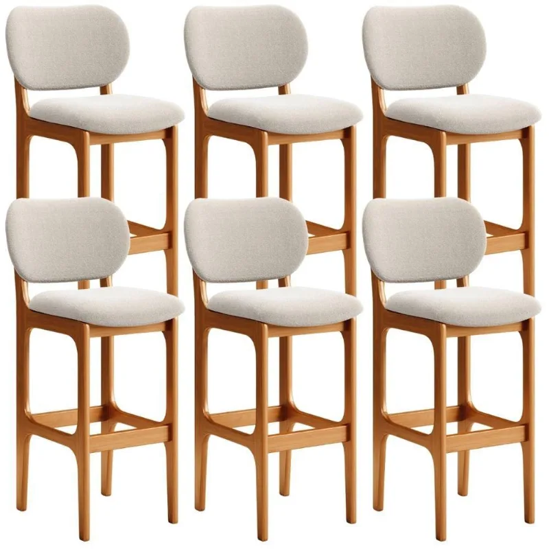 Kit 06 Banquetas Alta Bar Cozinha Sala Jantar Fixa Betta L02 Imbuia Bouclê Creme - Lyam Decor - Lyam Decor