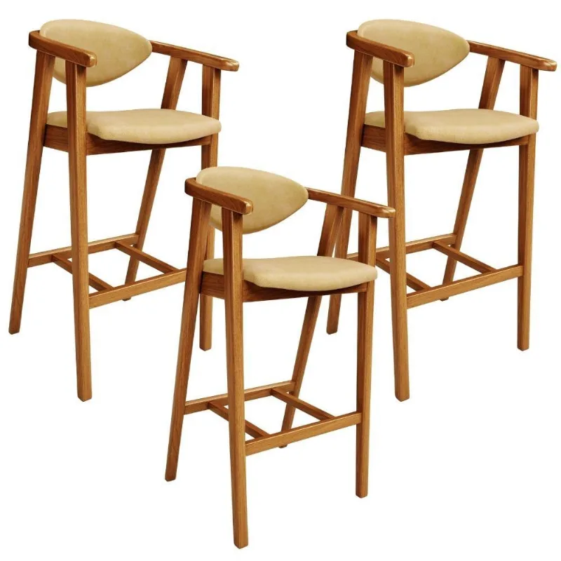 Kit 3 Banquetas Alta Para Cozinha Bancada Bar Sala de Jantar Fixa Cecília L02 Couríssimo Casco Fendi - Lyam Decor - Lyam Decor