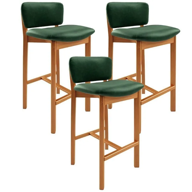 Kit 03 Banquetas Alta Para Cozinha Sala De Jantar Bar Dara L02 Couríssimo Verde Musgo - Lyam Decor - Lyam Decor