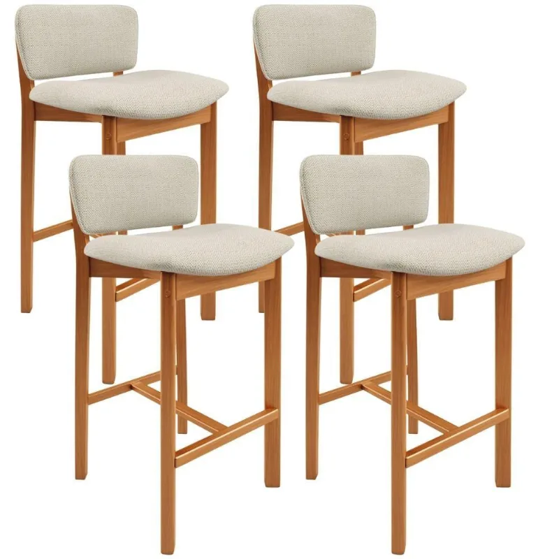 Kit 4 Banqueta Alta Para Cozinha Sala de Jantar Bar Dara L02 Linho Champagne - Lyam Decor - Lyam Decor
