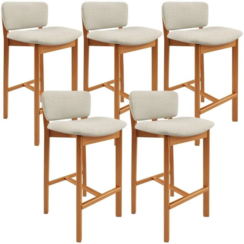 Kit 5 Banqueta Alta Para Cozinha Sala de Jantar Bar Dara L02 Linho Champagne - Lyam Decor - Lyam Decor
