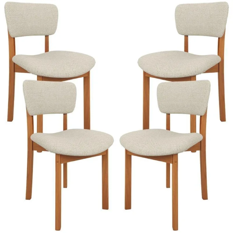 Kit 4 Cadeiras Para Sala De Jantar Cozinha Living Estofada Dara L02 Linho Champagne - Lyam Decor - Lyam Decor