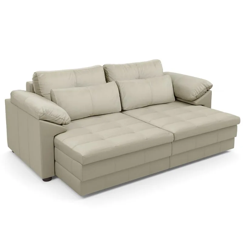 Sofá Retrátil Para Sala de Estar 2 Lugares 175cm Riza S03 Couro Bege Pérola - Lyam Decor