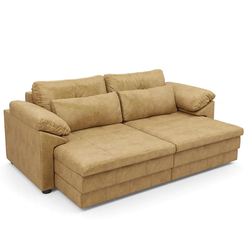 Sofá Retrátil Para Sala de Estar 3 Lugares 250cm Riza S03 Couro Soft Bege - Lyam Decor