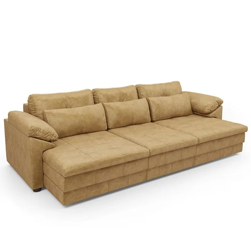 Sofá Retrátil Para Sala de Estar 4 Lugares 297cm Riza S03 Couro Soft Bege - Lyam Decor