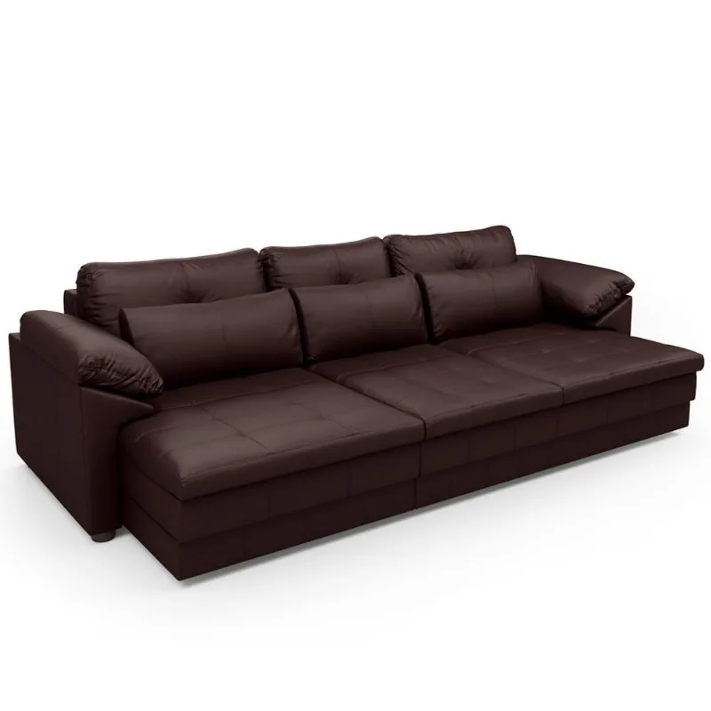 Sofá Retrátil Para Sala de Estar 4 Lugares 297cm Riza S03 Couro Caramelo - Lyam Decor