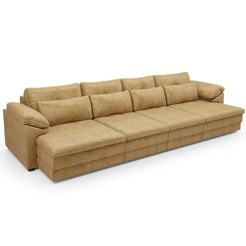 Sofá Retrátil Para Sala de Estar 4 Lugares 339cm Riza S03 Couro Soft Bege - Lyam Decor
