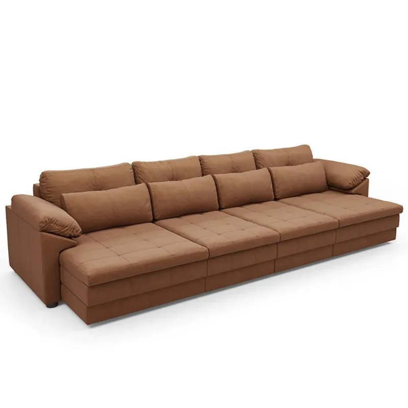 Sofá Retrátil Para Sala de Estar 4 Lugares 339cm Riza S03 Couro Soft Mel - Lyam Decor
