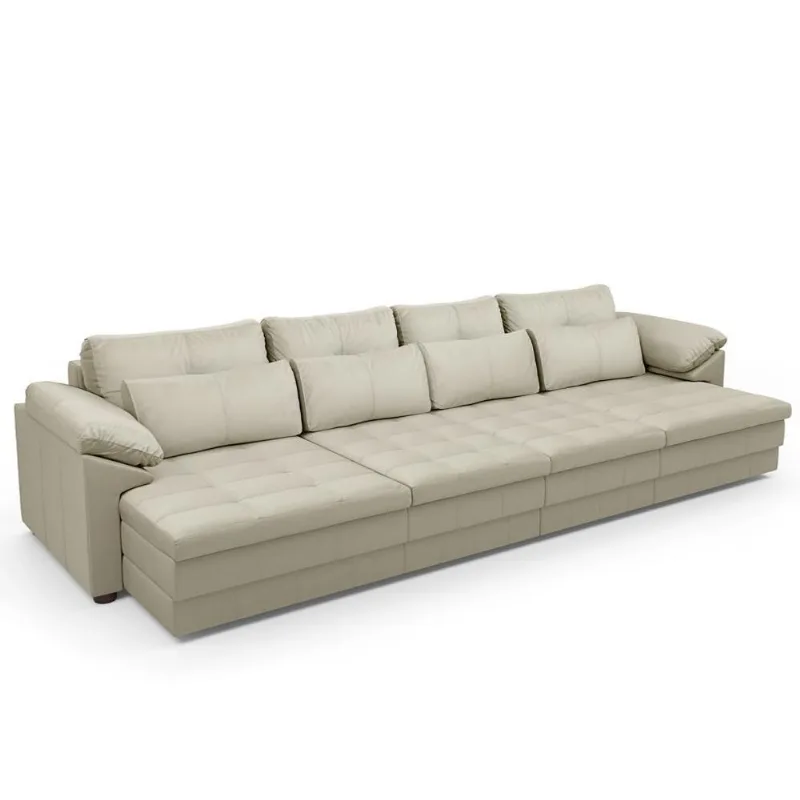 Sofá Retrátil Para Sala de Estar 4 Lugares 339cm Riza S03 Couro Bege Pérola - Lyam Decor