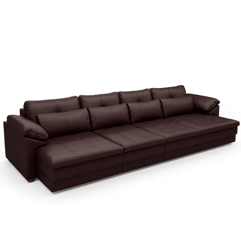 Sofá Retrátil Para Sala de Estar 4 Lugares 339cm Riza S03 Couro Caramelo - Lyam Decor