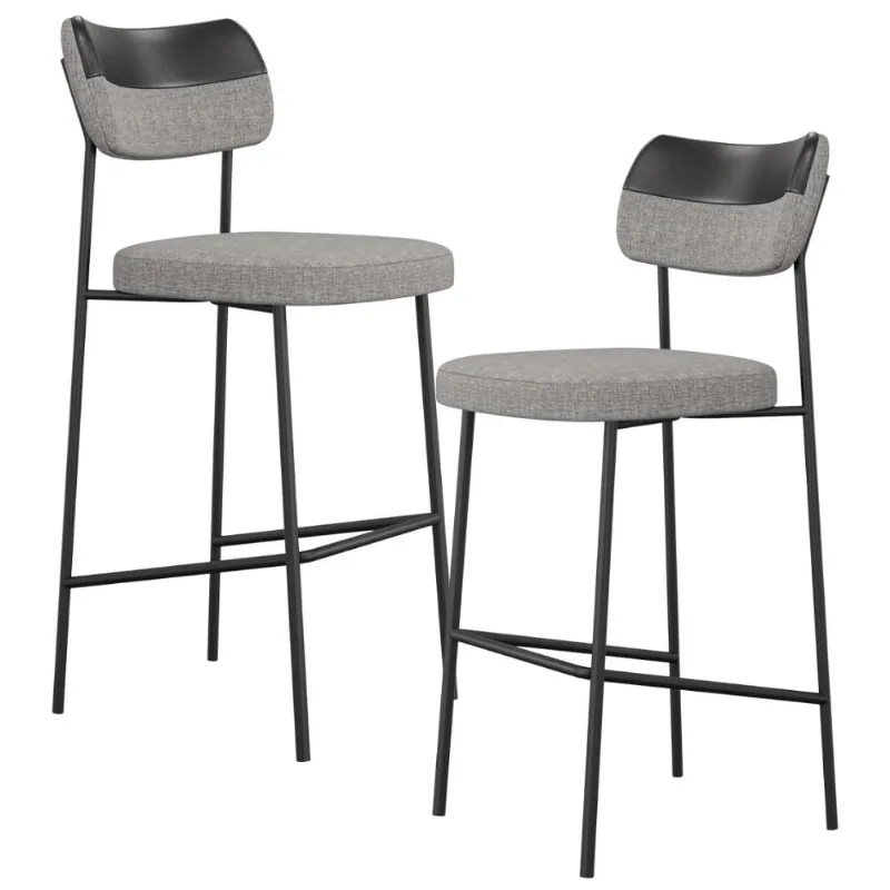 Kit 02 Banquetas Alta Bar Cozinha Sala Jantar Preto Melina L02 Couríssimo Preto Linho Cinza - Lyam Decor