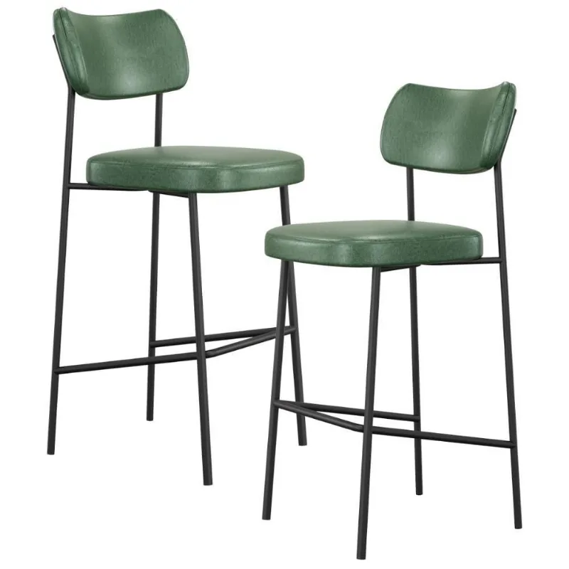 Kit 02 Banquetas Alta Bar Cozinha Sala De Jantar Preto Melina L02 Couríssimo Verde - Lyam Decor - Lyam Decor