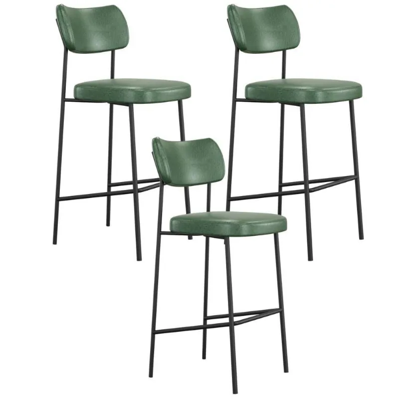 Kit 03 Banquetas Alta Bar Cozinha Sala De Jantar Preto Melina L02 Couríssimo Verde - Lyam Decor - Lyam Decor