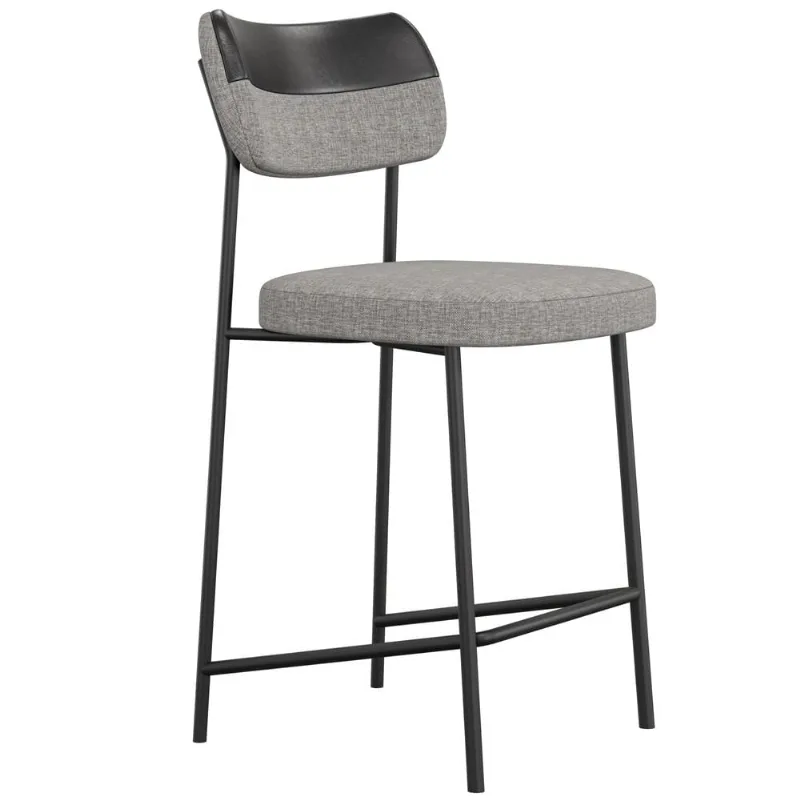 Banqueta Baixa Bar Cozinha Sala De Jantar Preto Melina L02 Couríssimo Preto Linho Cinza - Lyam Decor - Lyam Decor