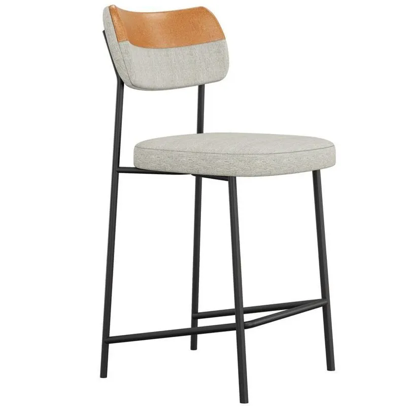 Banqueta Baixa Bar Cozinha Sala De Jantar Preto Melina L02 Couríssimo Whisky Linho Cinza - Lyam Decor