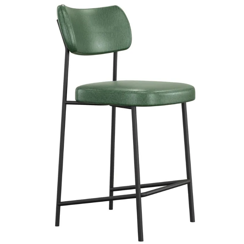 Banqueta Baixa Bar Cozinha Sala De Jantar Preto Melina L02 Couríssimo Verde - Lyam Decor - Lyam Decor