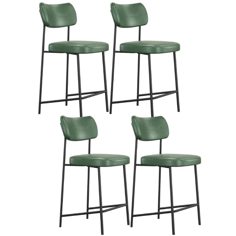 Kit 04 Banquetas Baixa Bar Cozinha Sala De Jantar Preto Melina L02 Couríssimo Verde - Lyam Decor