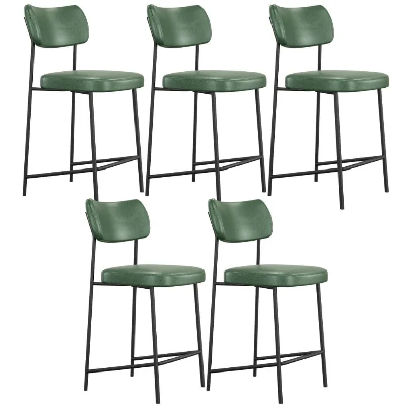 Kit 05 Banquetas Baixa Bar Cozinha Sala De Jantar Preto Melina L02 Couríssimo Verde - Lyam Decor