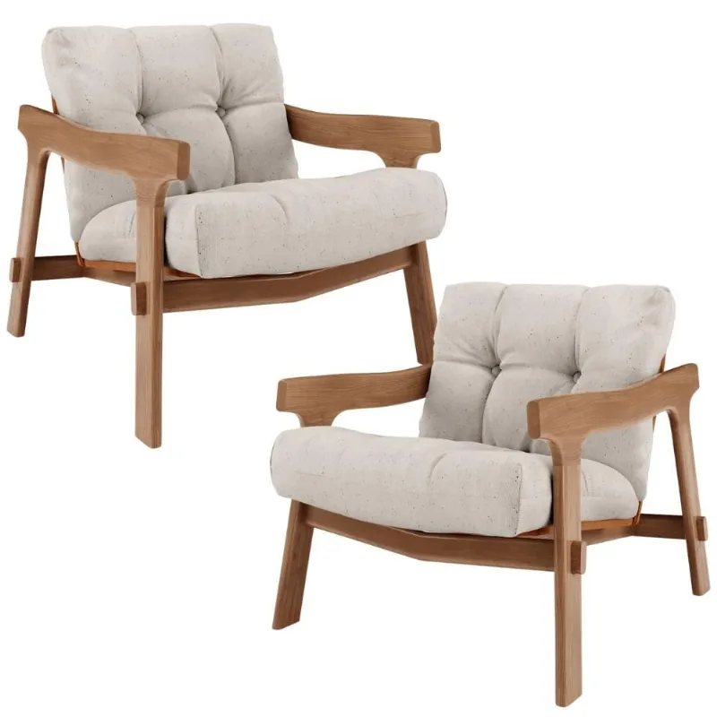 Kit 02 Poltronas Decorativa Fixa Para Sala Living Ikary L02 Canela Linho Cru - Lyam Decor