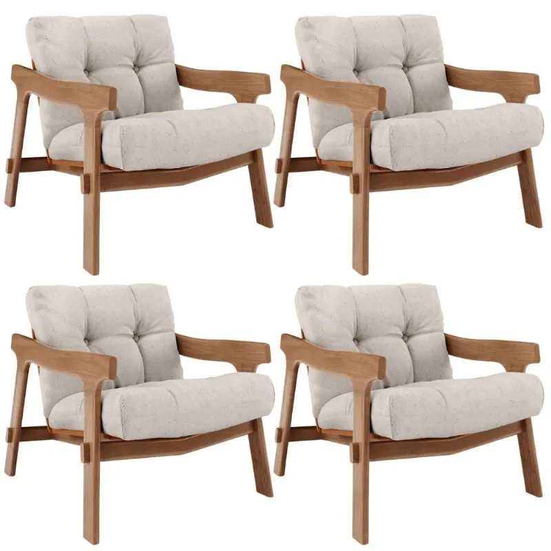 Kit 04 Poltronas Decorativa Fixa Para Sala Living Ikary L02 Canela Linho Cru - Lyam Decor