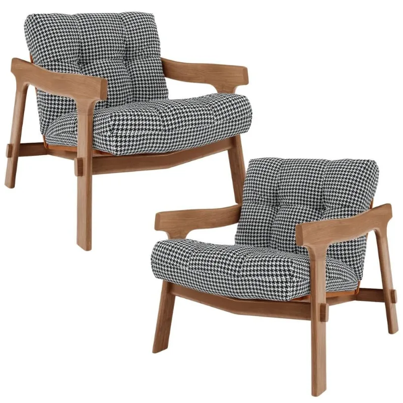 Kit 02 Poltronas Decorativa Fixa Para Sala Living Ikary L02 Canela Pied Poule - Lyam Decor