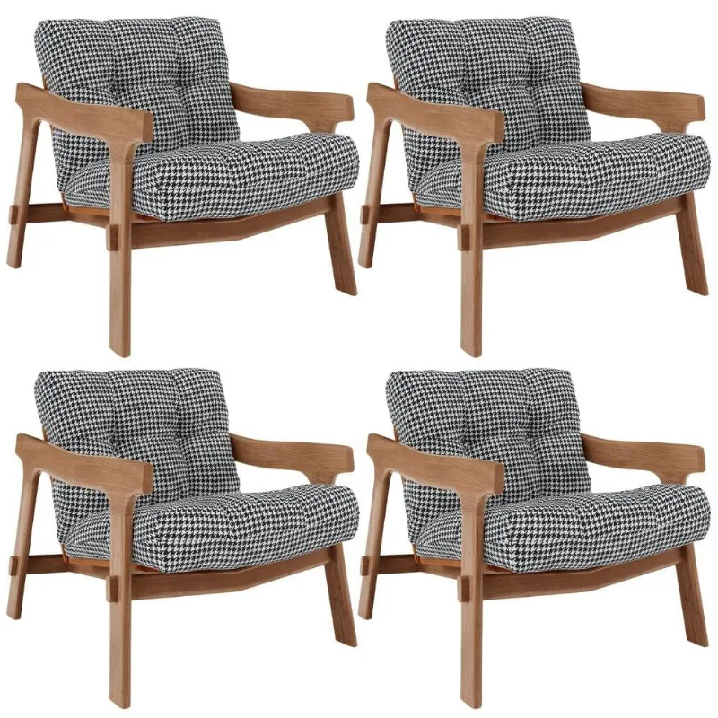 Kit 04 Poltronas Decorativa Fixa Para Sala Living Ikary L02 Canela Pied Poule - Lyam Decor
