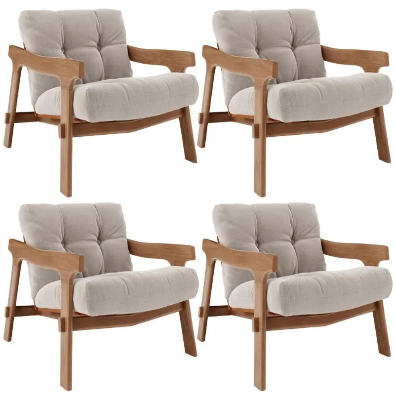 Kit 04 Poltronas Decorativa Fixa Para Sala Living Ikary L02 Canela Prime Bouclê Bege Escuro - Lyam Decor