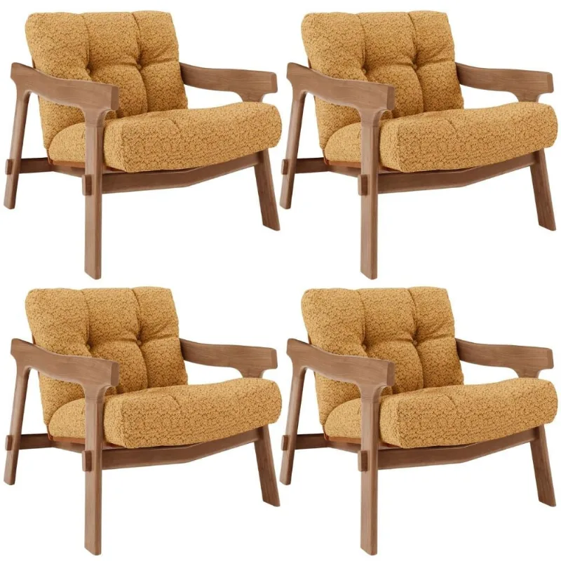 Kit 04 Poltronas Decorativa Fixa Para Sala Living Ikary L02 Canela Prime Bouclê Mostarda - Lyam Decor