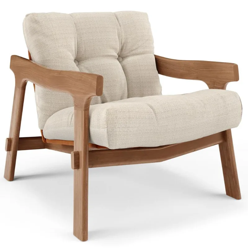 Poltrona Decorativa Fixa Para Sala Living Ikary L02 Canela Linho Palha - Lyam Decor