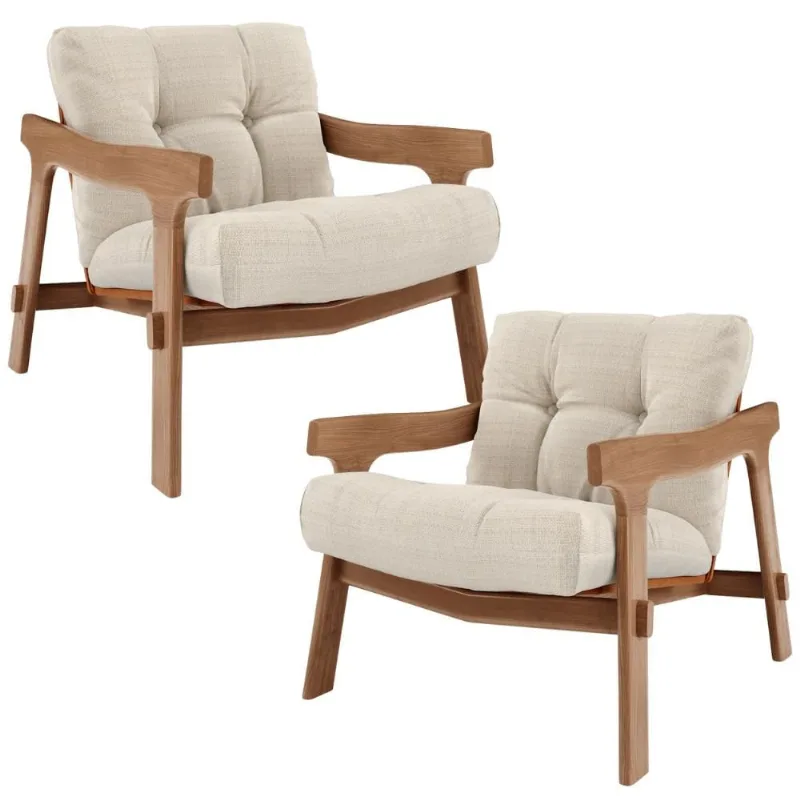 Kit 02 Poltronas Decorativa Fixa Para Sala Living Ikary L02 Canela Linho Palha - Lyam Decor