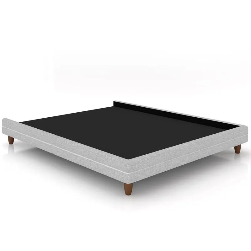 Cama Casal Base Box Pés Madeira 168cm Suném P05 Linho Cinza Claro - Lyam Decor