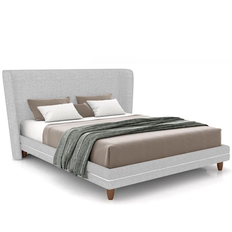 Cabeceira Casal Nilo 160cm Com Cama Pés Madeira Suném P05 Linho Cinza Claro - Lyam Decor