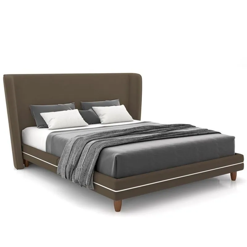 Cabeceira Casal Nilo 195cm Com Cama Pés Madeira Suném P05 Veludo Marrom - Lyam Decor
