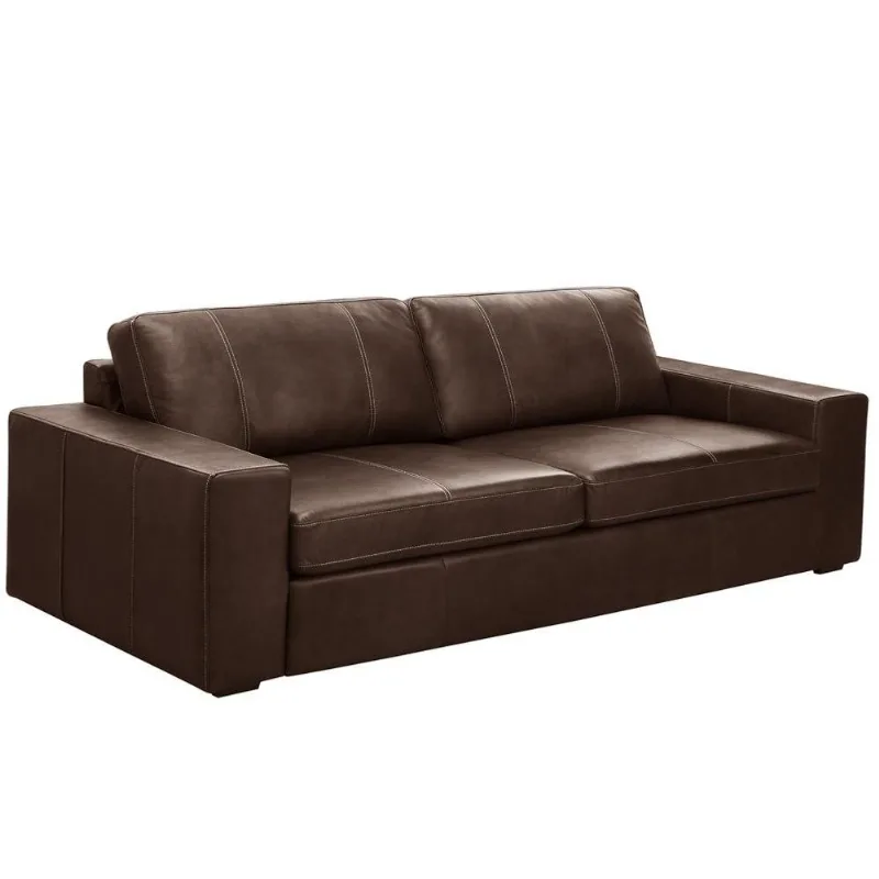 Sofá 3 Lugares Para Sala de Estar Living 235cm Aurora L06 Couro Marrom Café - Lyam Decor