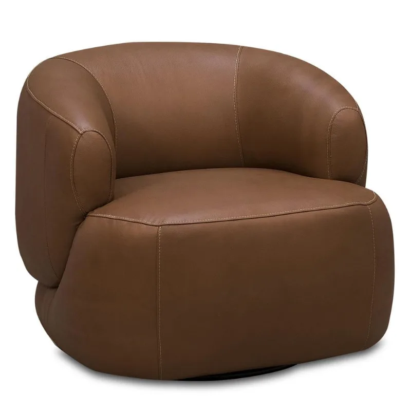 Poltrona Decorativa Giratória Orgânica Para Sala Living Begur L06 Couro Marrom Claro - Lyam Decor