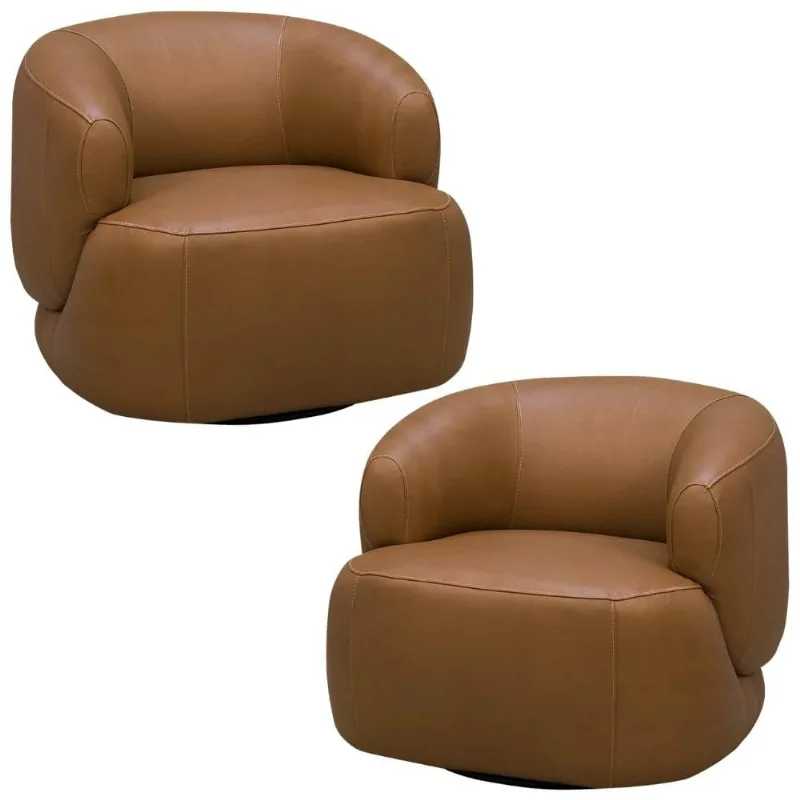 Kit 02 Poltronas Decorativas Giratória Orgânica Sala Living Begur L06 Couro Caramelo - Lyam Decor