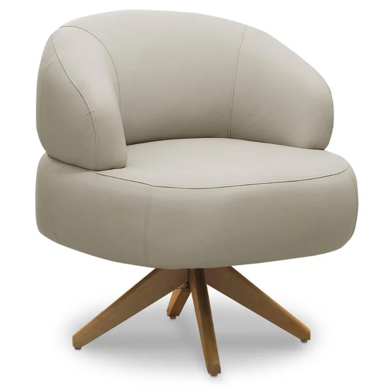 Poltrona Decorativa Giratória Orgânica Para Sala Living Zadok L06 Couro Cinza Claro - Lyam Decor