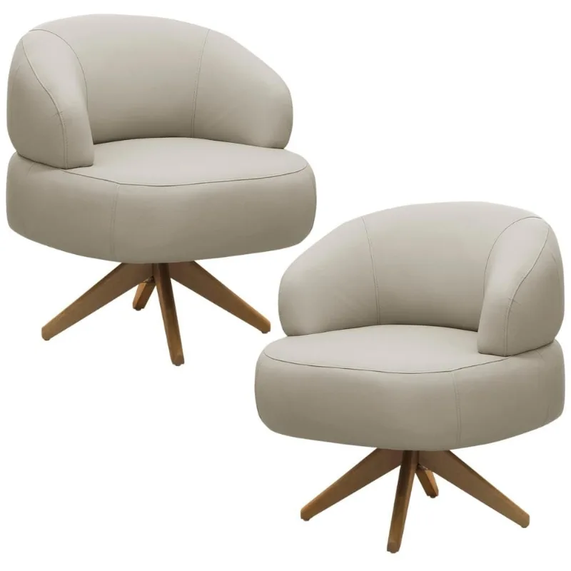 Kit 02 Poltronas Decorativas Giratória Orgânica Sala Living Zadok L06 Couro Cinza Claro - Lyam Decor