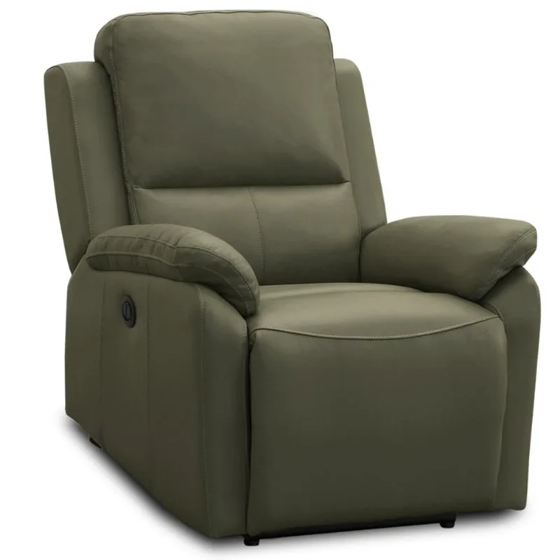 Poltrona do Papai Retrátil Reclinável Elétrica Aniche L06 Couro Verde Musgo - Lyam Decor