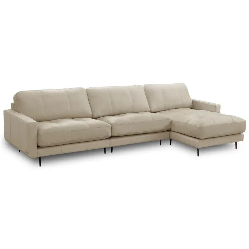 Sofá 4 Lugares com Chaise Direito Sala Living 316cm Logus L06 Couro Bege Areia - Lyam Decor