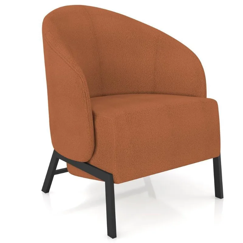 Poltrona Decorativa Para Sala Living Pés Industrial Sierra K01 Bouclê Terracota - Lyam Decor
