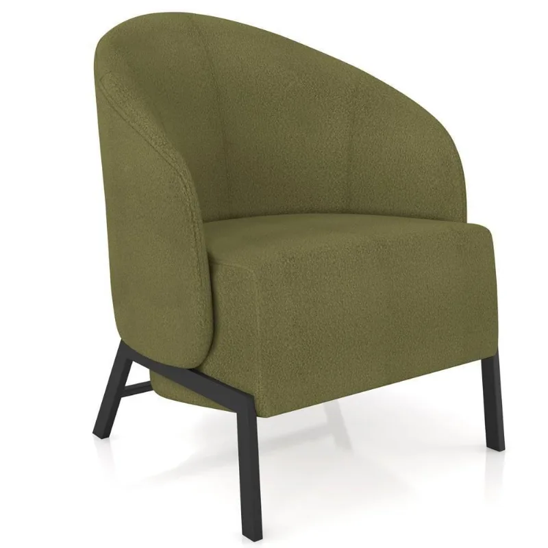 Poltrona Decorativa Para Sala Living Pés Industrial Sierra K01 Bouclê Verde - Lyam Decor
